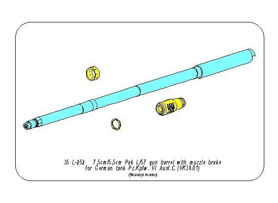 Aber 35L-252 7,5cm/5,5cm Pak 41 L/57 gun barrel with muzzle brake for German Tank Pz.Kpfw. VI Ausf. C (VK36.01) 1:35