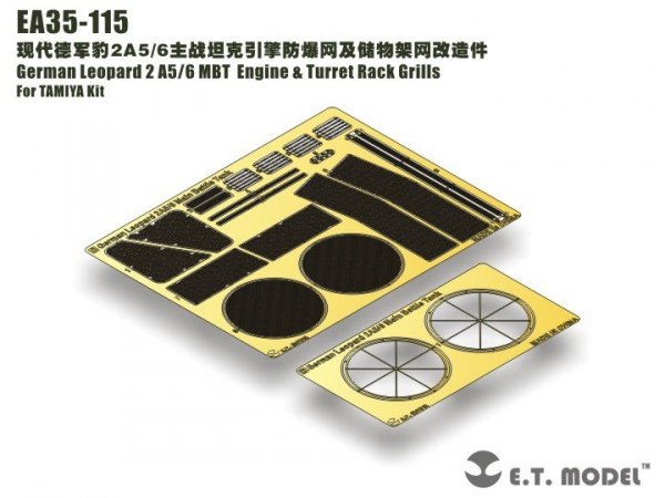 E.T. Model EA35-115 German Leopard 2 A5/6 MBT Engine &amp; Turret Rack Grills For TAMIYA Kit 1/35