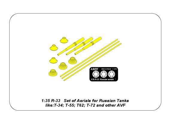 Aber R-33 Set of aerials for Russian Tanks like: T-34; T-55; T62; T-72 and other AVF  (1:35)