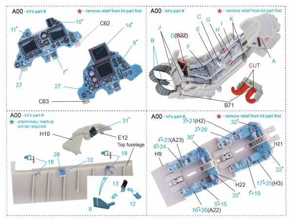 Quinta Studio QD48212 Su-30MKK 3D-Printed &amp; coloured Interior on decal paper (KittyHawk) 1/48