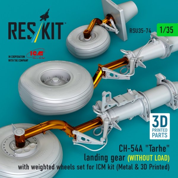 RESKIT RSU35-0074 CH-54A "Tarhe" landing gear (WITHOUT LOAD) with weighted wheels set for ICM kit (Metal &amp; 3D Printed) 1/35