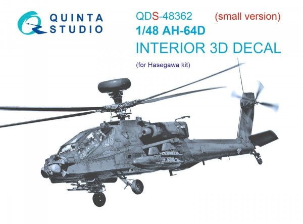 Quinta Studio QDS-48362 AH-64D 3D-Printed &amp; coloured Interior on decal paper (Hasegawa) (Small version) 1/48