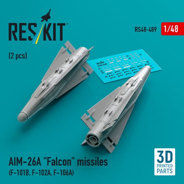 RESKIT RS48-0489 AIM-26A &quot;Falcon&quot; missiles (2 pcs) (3D Printed) 1/48
