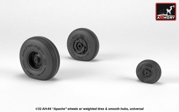 Armory Models AW32311 AH-64 Apache wheels w/ weighted tires, smooth hubs 1/32