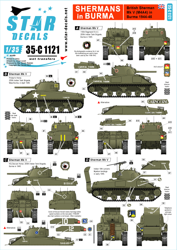 Star Decals 35-C1121 Sherman in Burma 1/35