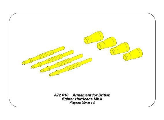 Aber A72 010 Armament for British fighter Hurricane Mk.II; Hispano 20mm x 4 (1:72)
