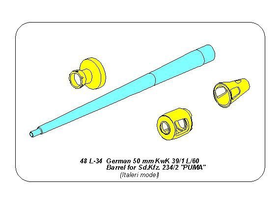 Aber 48L-34 German 50mm KwK39/1 L/60 Barrel for Sd.Kfz.234/2 &amp; PUMA (1:48)