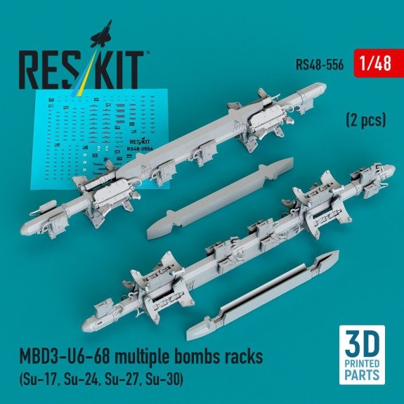 RESKIT RS48-0556 MBD3-U6-68 multiple bombs racks (2 pcs) (Su-17, Su-24, Su-27, Su-30) (3D Printed) (1/48)