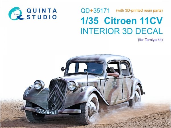 Quinta Studio QD+35171 Citroen 11CV 3D-Printed &amp; coloured Interior on decal paper (Tamiya) (with 3D-printed resin parts) 1/35