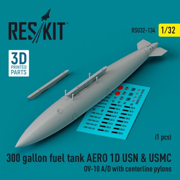 RESKIT RSU32-0134 300 gallon fuel tank AERO 1D USN &amp; USMC (1 pcs) (OV-10 A/D with centerline pylons) (3D Printed) 1/32