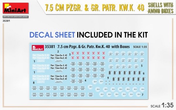MiniArt 35381 7.5cm PzGr. &amp; Gr. KwK 40 Shells w/ Ammo Boxes 1/35