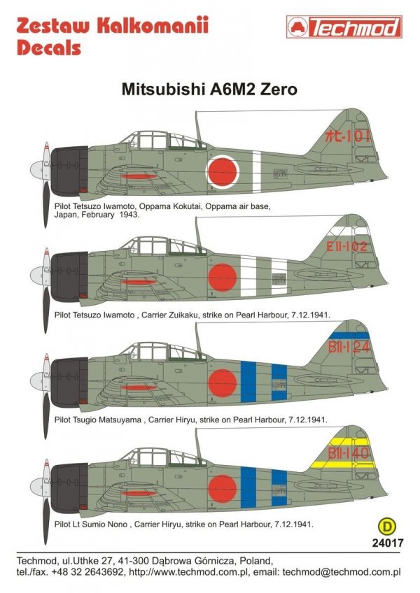 Techmod 24017 Mitsubishi A6M2 Zero 1/24