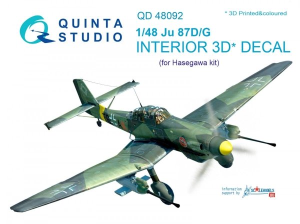 Quinta Studio QD48092 Ju 87D/G 3D-Printed &amp; coloured Interior on decal paper (for Hasegawa kit) 1/48