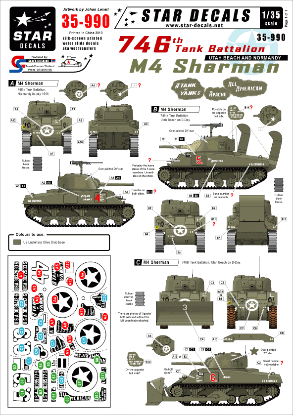 Star Decals 35-990 US 746th Tank Battalion 1/35