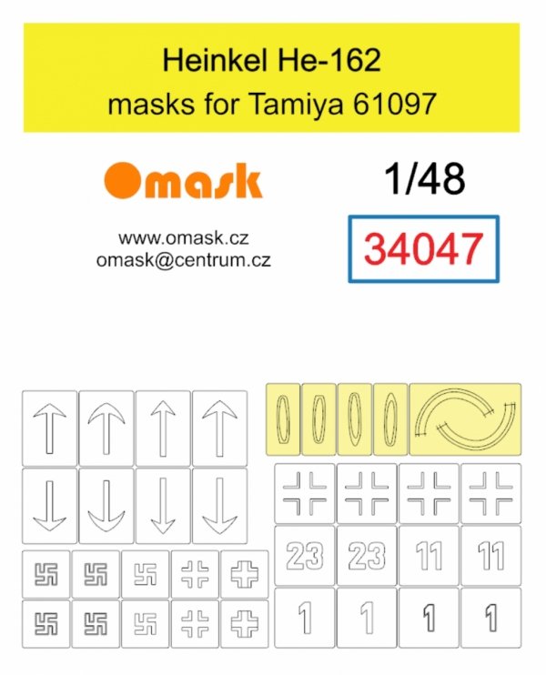 Omask 34047 Heinkel He-162 masks (for Miniart 48009) 1/48
