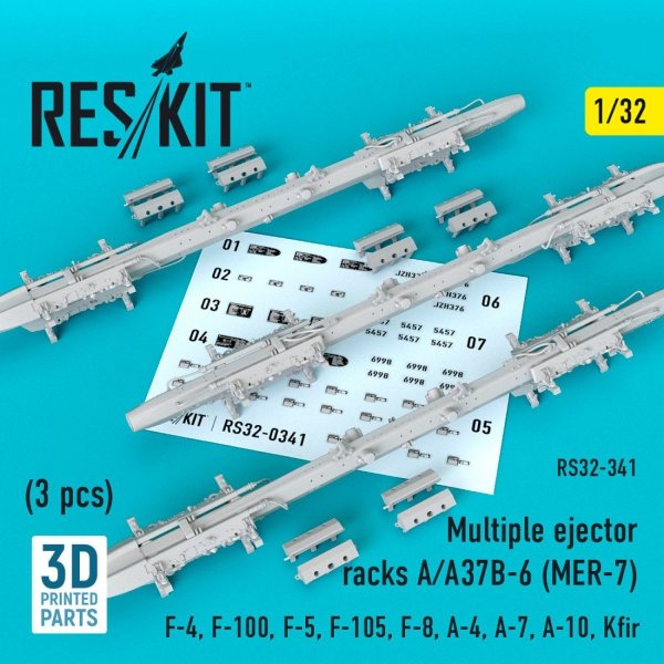 RESKIT RS32-0341 MULTIPLE EJECTOR RACKS A/A37B-6 (MER-7) (3 PCS) 1/32