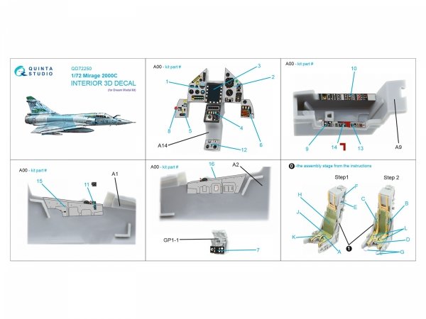 Quinta Studio QD72250 Mirage 2000C 3D-Printed &amp; coloured Interior on decal paper (Dream Model) 1/72