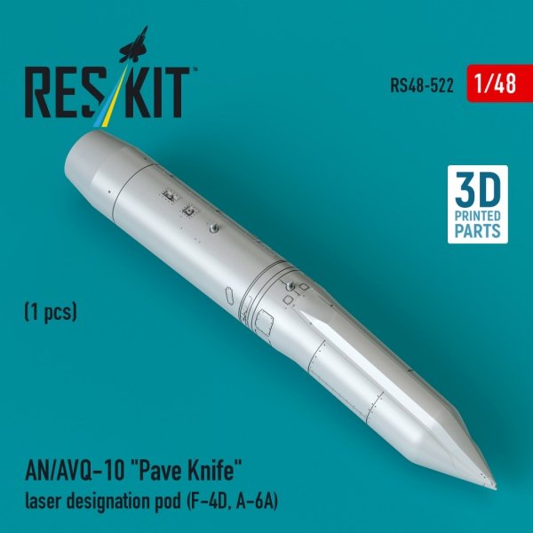 RESKIT RS48-0522 AN/AVQ-10 "Pave Knife" laser designation pod (1 pcs) (F-4D, A-6A) (3D Printed) (1/48)