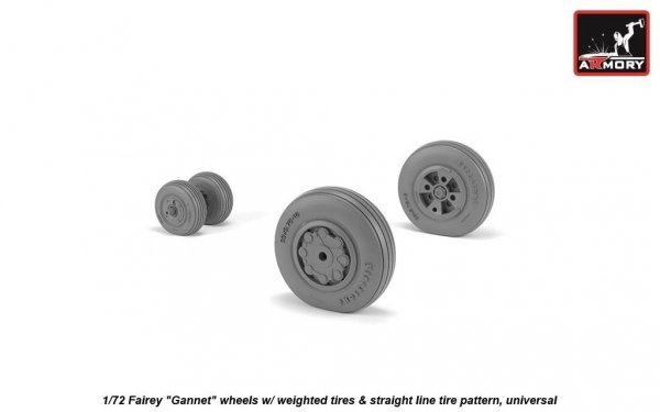 Armory Models AW72412 Fairey Gannet early type wheels w/ weighted tires of straight tire pattern 1/72