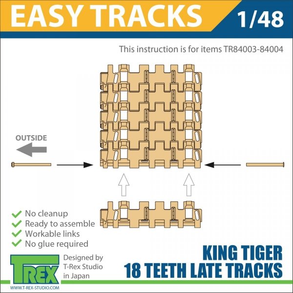 T-Rex Studio TR84004 King Tiger Late 18 Teeth Tracks Mirror Version w/Sprockets 1/48