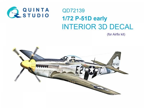 Quinta Studio QD72139 P-51D early 3D-Printed coloured Interior on decal paper (Airfix) 1/72