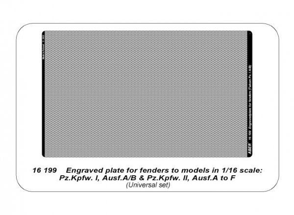 Aber 16199 Płyta ryflowana do zastosowania do błotników niemieckich czołgów Pz.I, Ausf. A/B lub Pz.II, Ausf od A do F 1/16