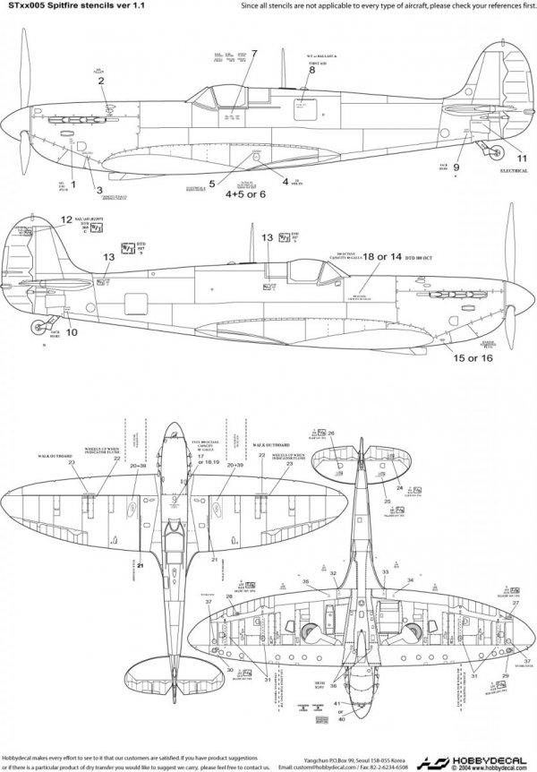 HobbyDecal ST48005V1 Spitfire Stencils ver 1 1/48