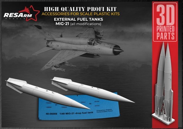 RESArm 48-06008 MIG 21 - Additional fuel tanks (all modifications)(WITH DECAL) (3D resin printing) 1/48
