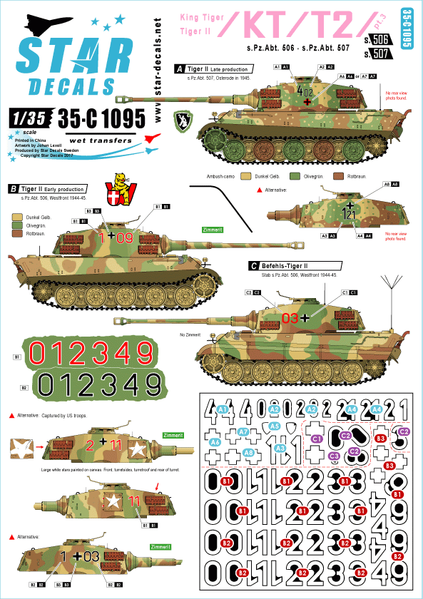 Star Decals 35-C1095 King Tiger / Tiger II # 3 1/35