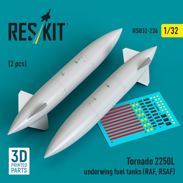 RESKIT RSU32-0236 Tornado 2250L underwing fuel tanks (RAF, RSAF) (2 pcs) (3D Printed) (1/32)