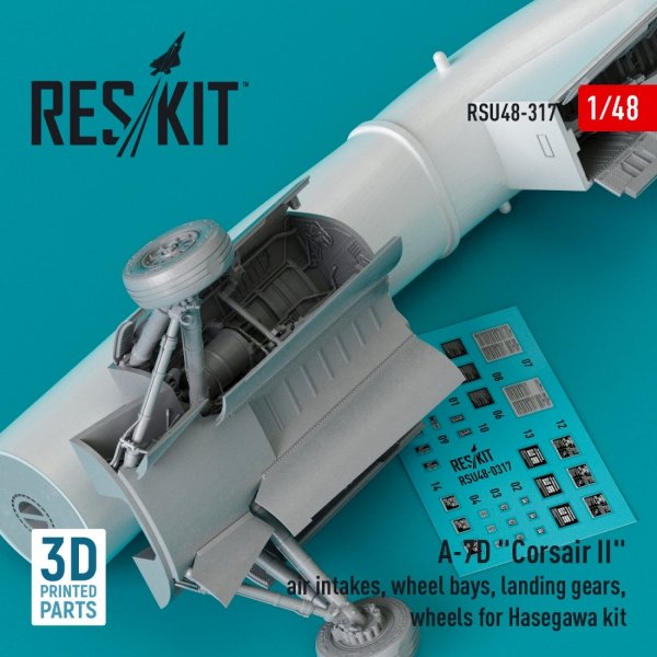 RESKIT RSU48-0317 A-7D &quot;CORSAIR II&quot; AIR INTAKES, WHEEL BAYS, LANDING GEARS, WHEELS FOR HASEGAWA KIT (3D PRINTED) 1/48