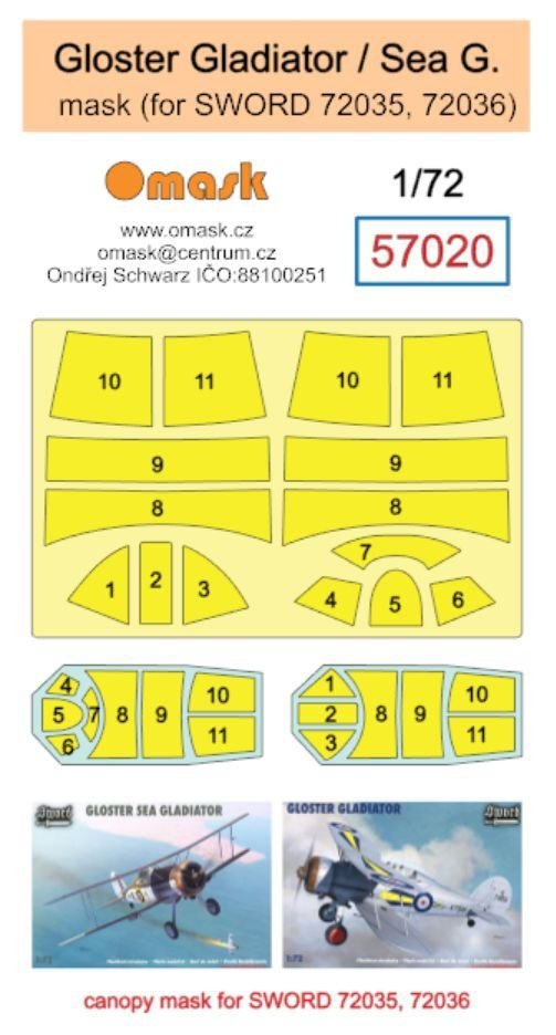 Omask 57020 Gloster Gladiator / Sea Gladiator mask (for Sword 72035, 72036) 1/72