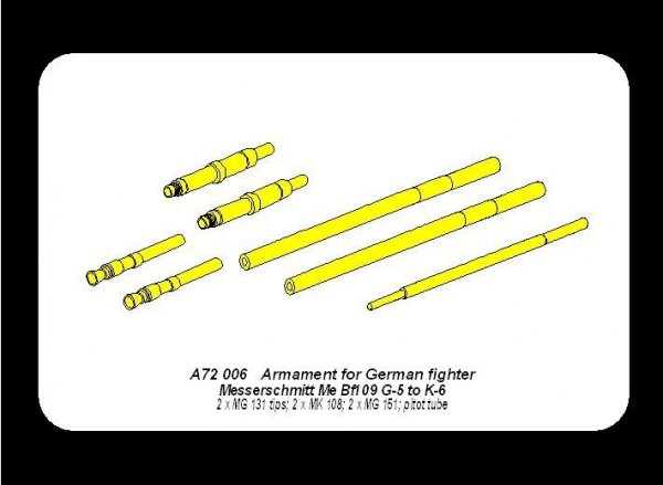 Aber A72 006 Armament for German fighter Me 109G-5 to K-6 (1:72)