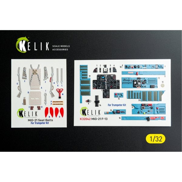 Kelik K32042 MiG-21 F-13 export version - interior 3D decals for Trumpeter kit 1/32