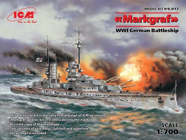ICM S017 Markgraf (full hull &amp; waterline), WWI German Battleship (1:700)