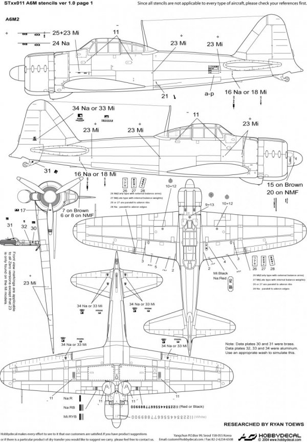 HobbyDecal ST48011V2 A6M Zero Stencils ver 2 1/48