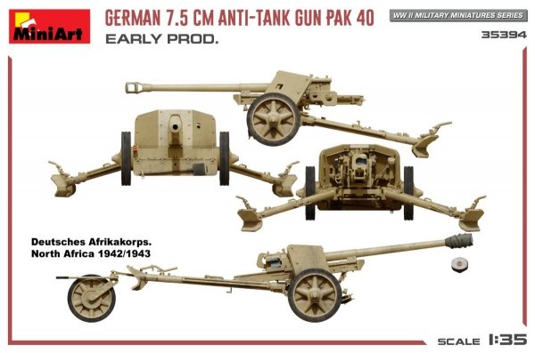 MiniArt 35394 GERMAN 7.5CM ANTI-TANK GUN PAK 40. EARLY PROD 1/35