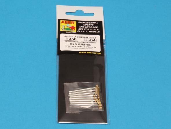 Aber 350L-64 Set of Barrels for H.M.S. Warspite battleship- 15” Mk.Ix 8; 6” Mk.XII x 8; 4” Mk.XVI x 8 (1:350)