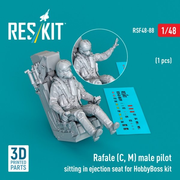 RESKIT RSF48-0088 Rafale (C, M) male pilot sitting in ejection seat for HobbyBoss kit (1 pcs) (3D Printed) (1/48)