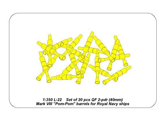 Aber 350L-22 Set of 20 pcs QF 2-pdr 40 mm Mk.VIII Pom Pom barrels for Royal Navy ships (1:350)