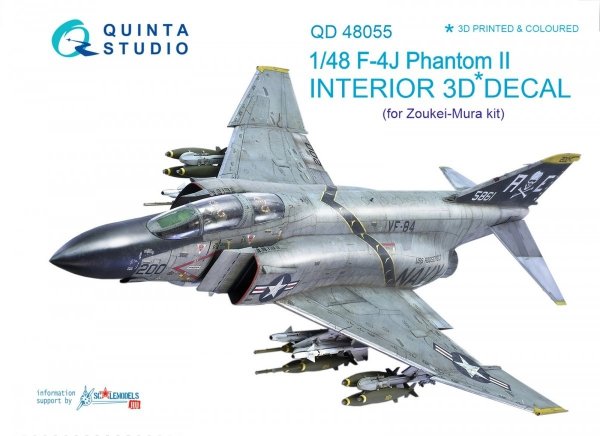 Quinta Studio QD48055 F-4J 3D-Printed &amp; coloured Interior on decal paper (for ZM SWS kit) 1/48