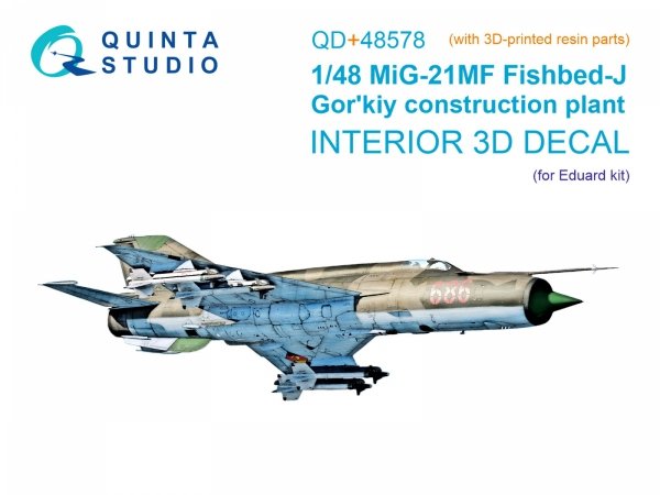 Quinta Studio QD+48578 MiG-21MF Fishbed-J (Gorkiy plant) 3D-Printed &amp; coloured Interior on decal paper (Eduard) (with 3D-printed resin parts) 1/48