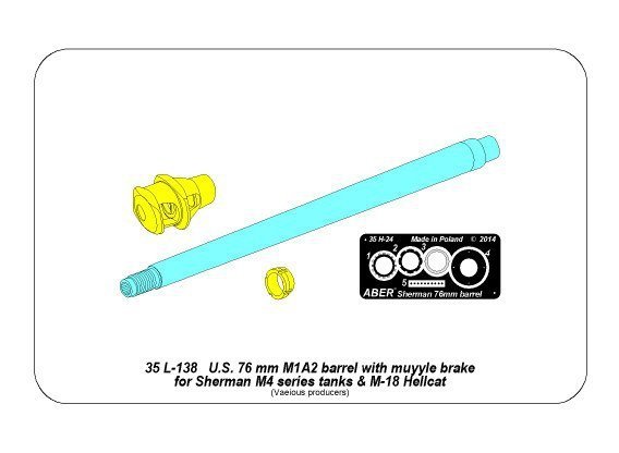 Aber 35L-137 U.S 76 mm M1A2 barrel with muzzle brake for Sherman M4 &amp; M-18 Hellcat (1:35)	