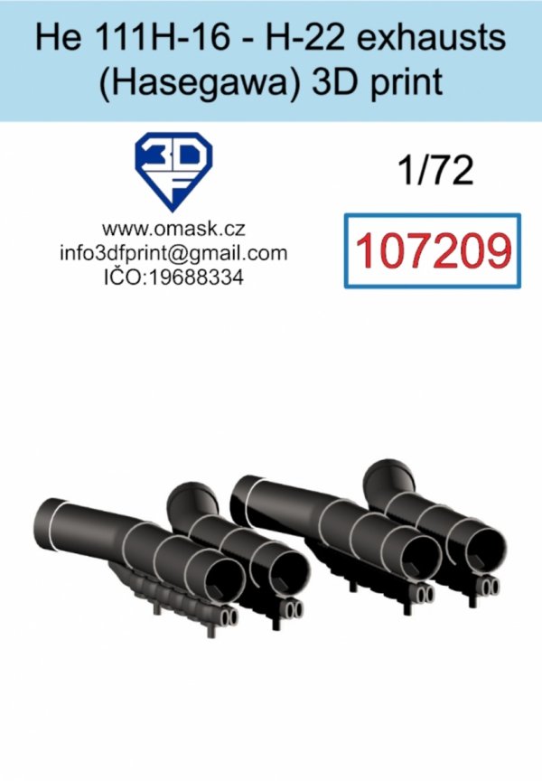 Omask 107209 He 111H-16 - H-22 exhausts (Hasegawa) 3D print 1/72