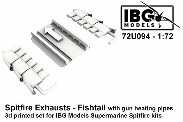 IBG 72U094 Supermarine Spitfire Exhausts - Fishtail Type with gun heating pipes - 3d Printed Set 1/72