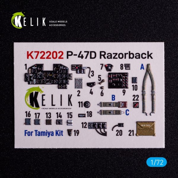 Kelik K72202 P-47D Razorback - interior 3D decals for Tamiya kit (1/72)