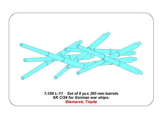 Aber 350L-11 Set of 8 pcs 380 mm barrels for German ships: Bismarck, Tirpitz (1:350)