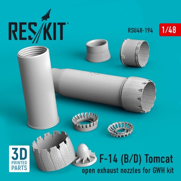 RESKIT RSU48-0194 F-14 (B,D) &quot;TOMCAT&quot; OPEN EXHAUST NOZZLES FOR GWH KIT (3D PRINTED) 1/48