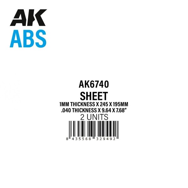 AK Interactive AK6740 1MM THICKNESS X 245 X 195MM – ABS SHEET – 2 UNITS PER BAG