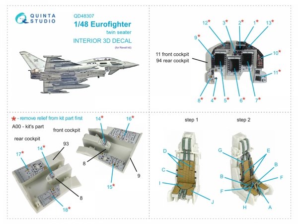 Quinta Studio QD48307 Eurofighter twin seater 3D-Printed coloured Interior on decal paper (Revell) 1/48